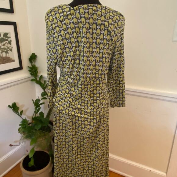 BODEN Jersey Knit 3/4 Sleeve Midi avocado/olive dress green, blue white size 18L - Picture 3 of 8